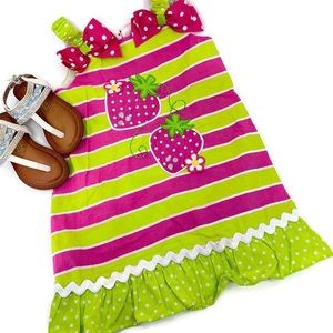 Sweet Heart Rose Baby Girl Summer Dress Strawberry Print Striped Bow Size‎ 24M